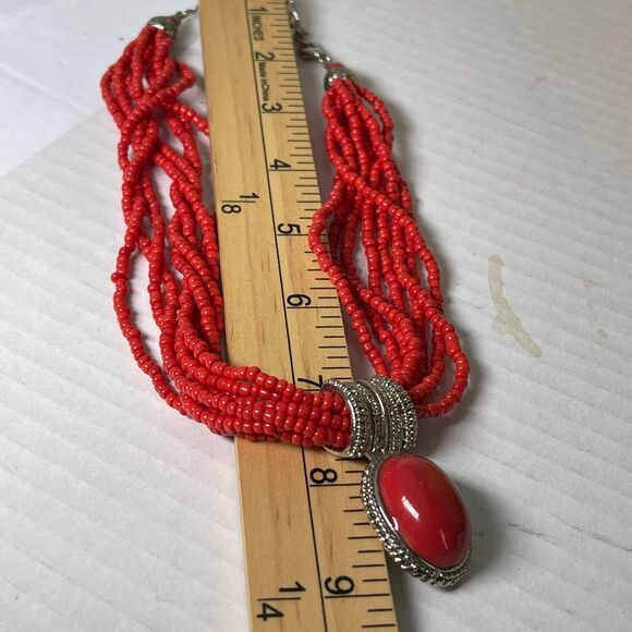 Bold Bohemian-style statement necklace multi strand cabochon pendant. - Picture 4 of 5